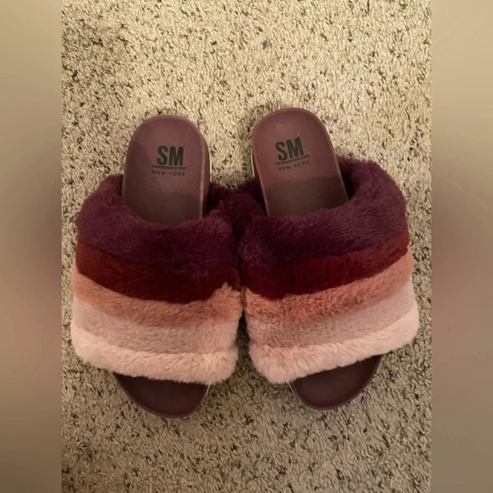 SM New York prism FUZZY slides women’s size 6 - Picture 5 of 5